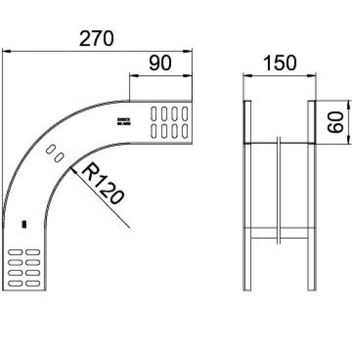 Ângulo vertical 90 descida 60x150 Aço galvanizado pelo método Sendzimir zinco
