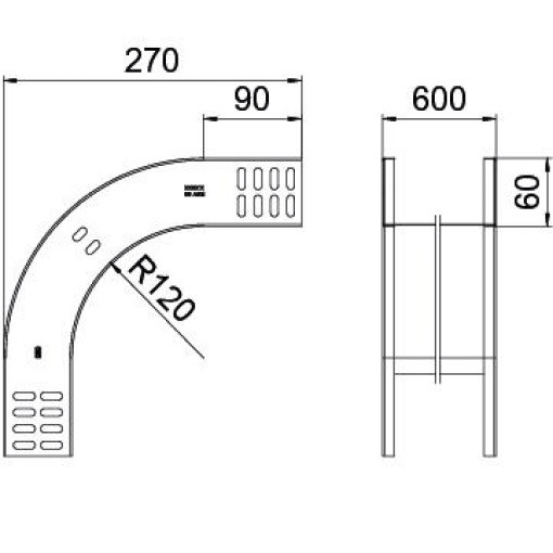 Ângulo vertical 90 descida 60x600 Aço galvanizado pelo método Sendzimir zinco