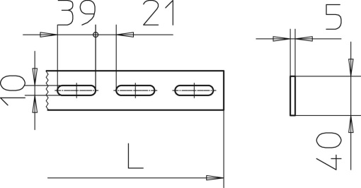 Perfil de suspensão perfurado 40x5x3000 Aço inoxidável, livre de ferrugem A2 1.4301 brilhante, pós-tratamento aço inoxidável
