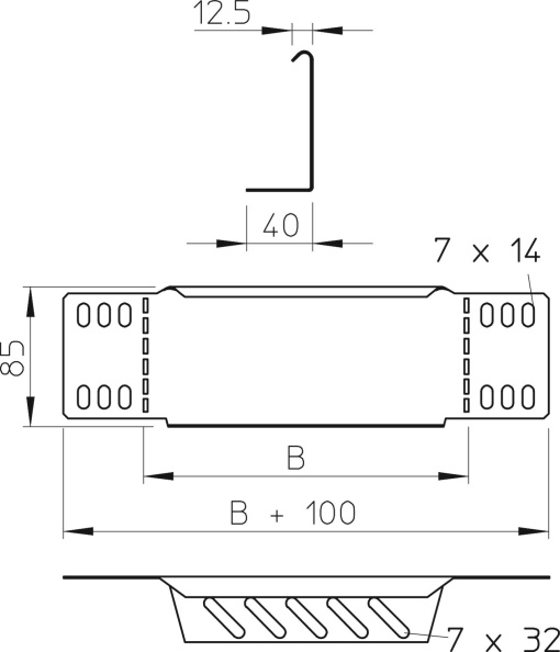 TopoRedução para caminho de cabos em chapa 85x600 Aço Galvanização continuazincoalumínio, Double Dip