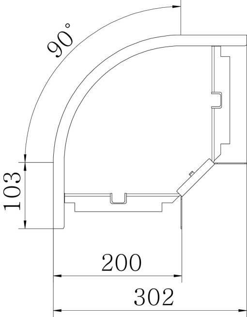 Ângulo 90 horizontal, com uniões curvas 60x200 Aço inoxidável A4 1.4571 brilhante, pós-tratamento
