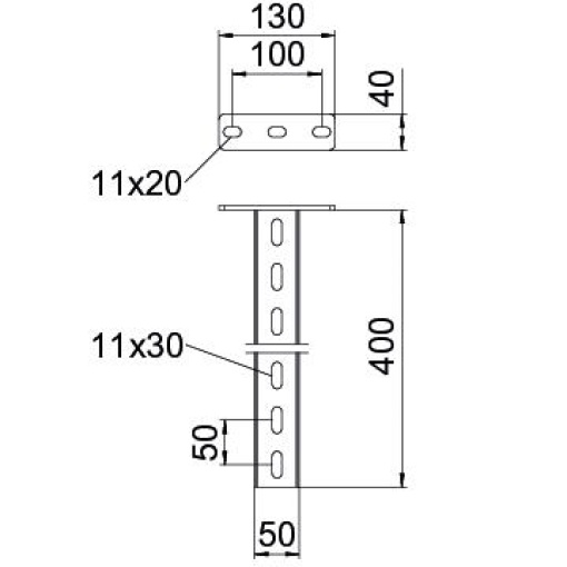 Pendural U com cabeça soldada 50x30x400 Aço PES135 - Poliéster preto RAL 9005