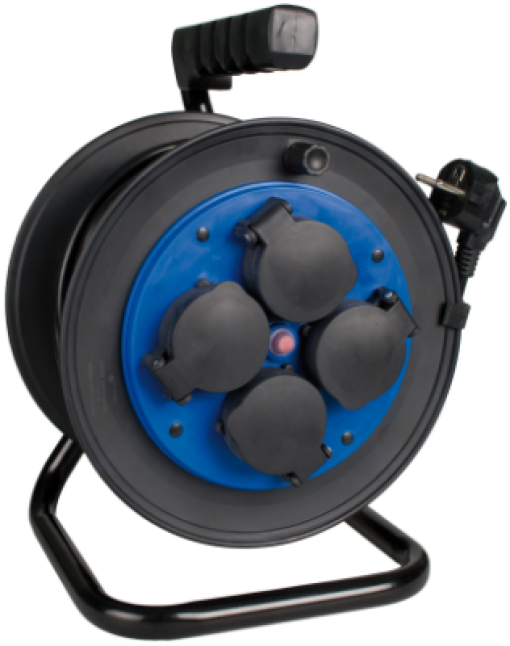 Enrolador de cabo com 4 bases com tampa 2P +T, 16A 230V ~. 25 m de cabo H05VV-F 3G1,5 mm²