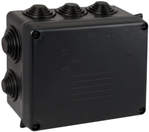 Caixa de ligação estanque 160 x 135 x 70 mm com cones. Cor preta.