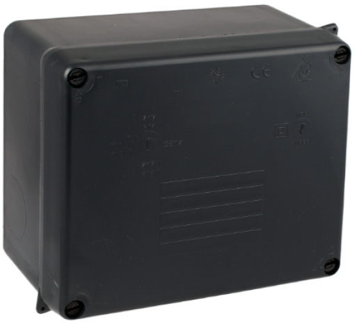 Caixa de ligação estanque 160 x 135 x 70 mm sem cones. Cor preta.