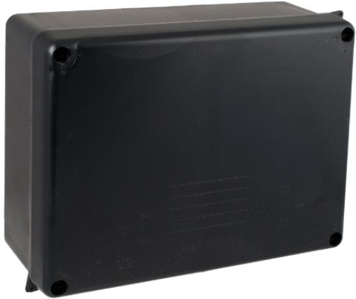Watertight connection box 220 x 170 x 80 mm without cones. Black colour.