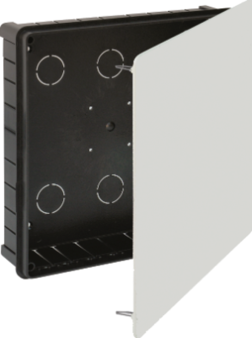 Caixa de ligação para encastrar. 250 x 250 x 60 mm. Tampa de garra de metal.