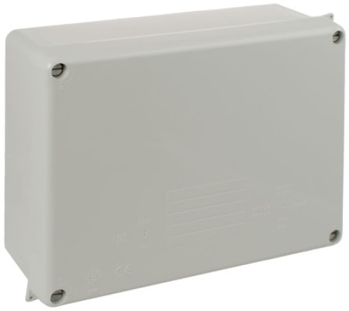 Watertight connection box 220 x 170 x 80 mm without cones. Grey colour.
