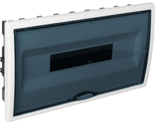 Flush distribution board, 18 modules. Fume door.