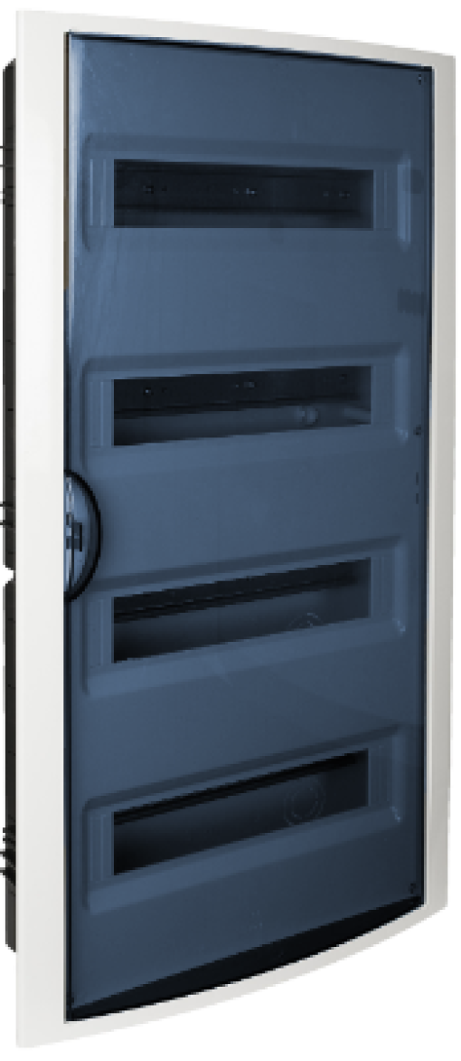 Flush distribution board, 56 modules. Fume door.