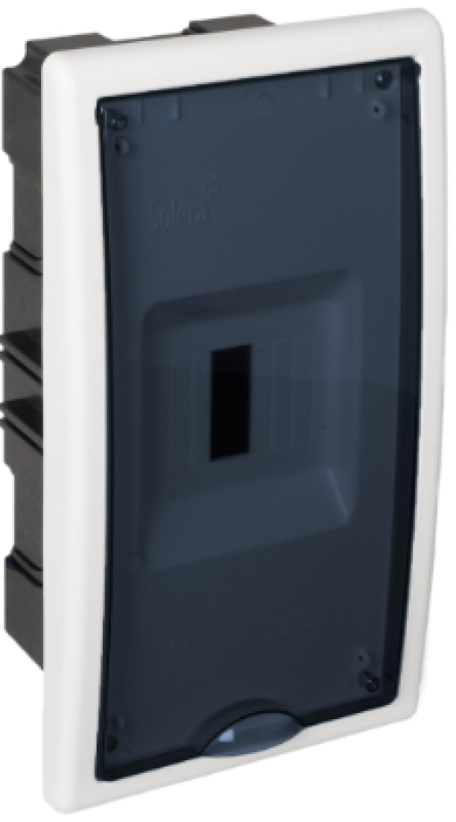 Flush distribution board, 4 modules. Fume door.