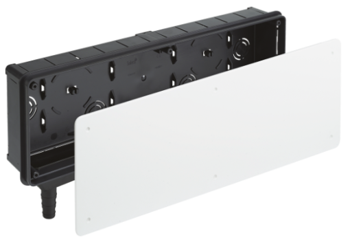 Caixa para encastrar para pré-instalação de ar condicionado. Com saida de água vertical reversível.