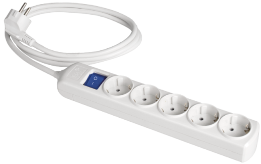 Cabo de extensão com 5 bases 2P + T, 16A 250V ~. Com interruptor de luz. Cabo de 5 m