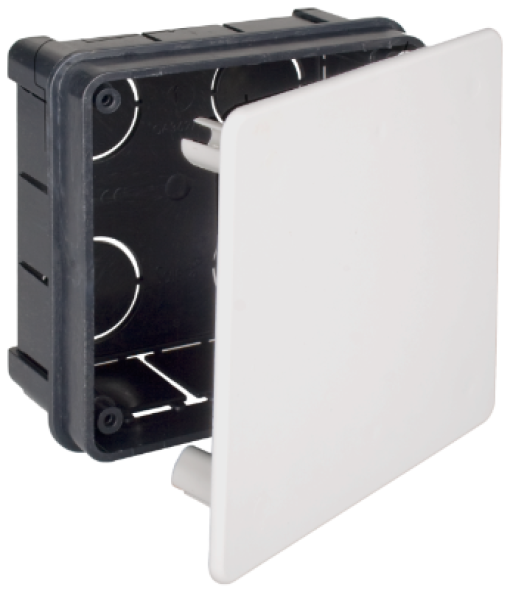 Caixa de ligação para encastrar com tampa, com garras de plástico. 100 x 100