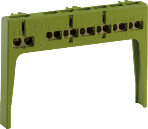 Terminal bar. 12 terminals 12x6 mm² y 2x16 mm².Green