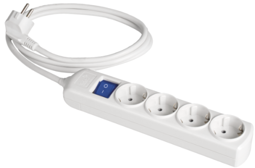 Cabo de extensão com 4 bases 2P + T, 16A 250V ~. Com interruptor de luz. Cabo de 1,5 m