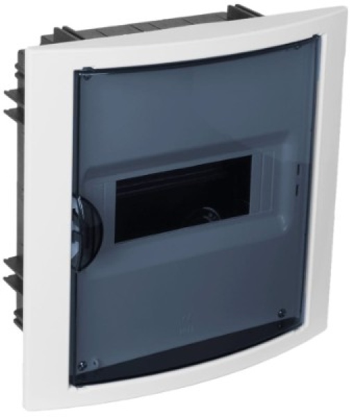 Flush distribution board, 8 modules. Fume door.