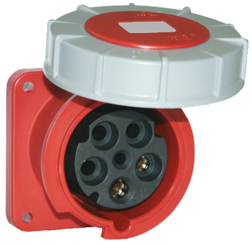 Inclined panel industrial sockets 3P+N+T, 63A, 400V, IP67