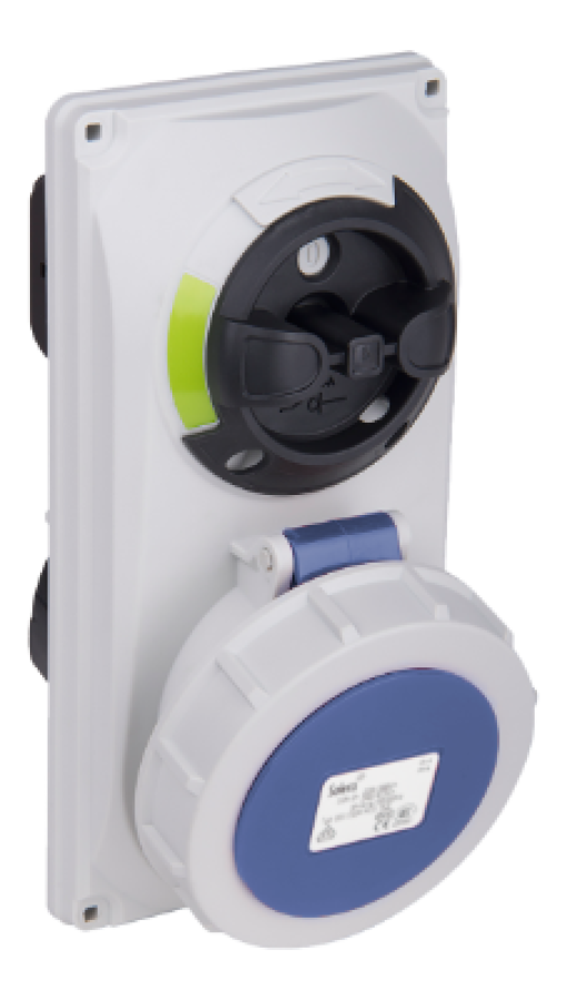 Interlocked panel industrial sockets 2P+T, 16A, 230V, IP67