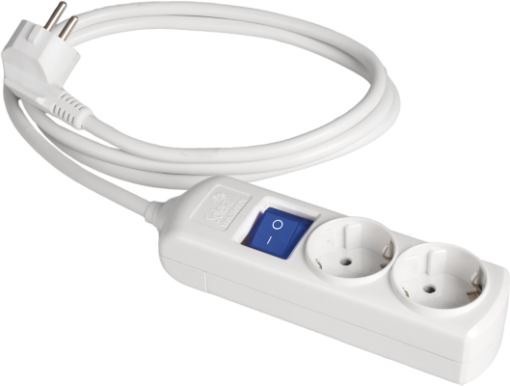 Cabo de extensão com 2 bases 2P + T, 16A 250V ~. Com interruptor de luz. Cabo de 2 m