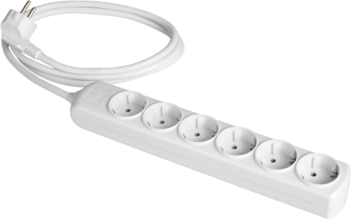 Extension lead with 6 sockets 2P+E, 16A 250V~. 1.5 m cable.