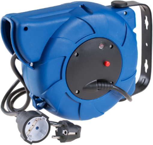 Enrola cabos automático com 1 tomada 2P + TTL, 16A 250V ~. 16 m (14 + 2) de cabo H05VV-F 3G1,5 mm²