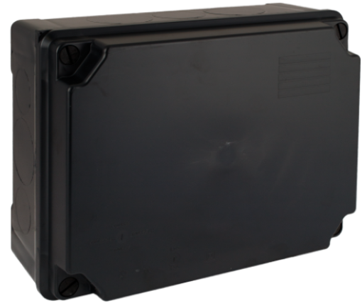 Watertight connection box 310 x 240 x 125 mm without cones. Black colour.