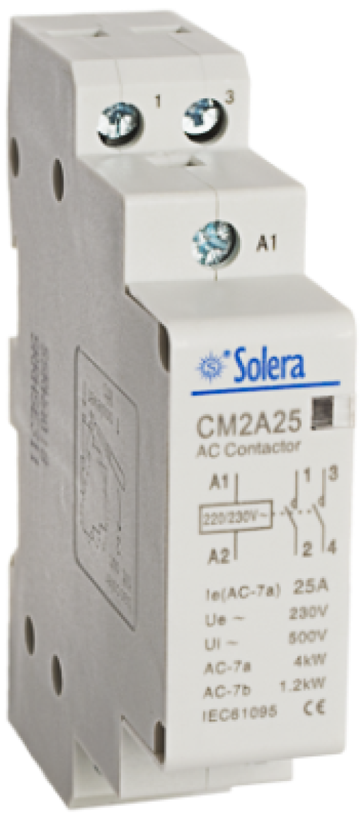 Modular contactor, 2P, 25 A, 1 module.
