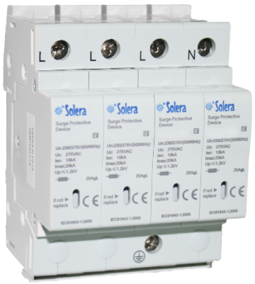 Proteção contra sobretensão transitória 230/400 V AC (50–60 Hz)