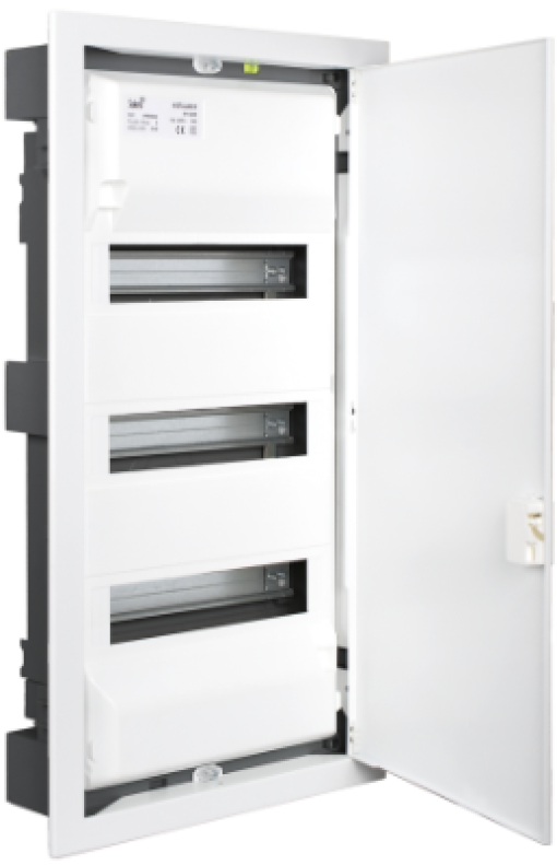 Flush distribution box of 42 modules. With metallic frame and door, white colour.