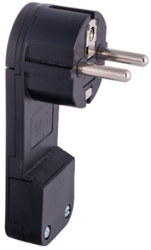 Plugue transmovível 2P + E 16A 250V ~. Cor preta.