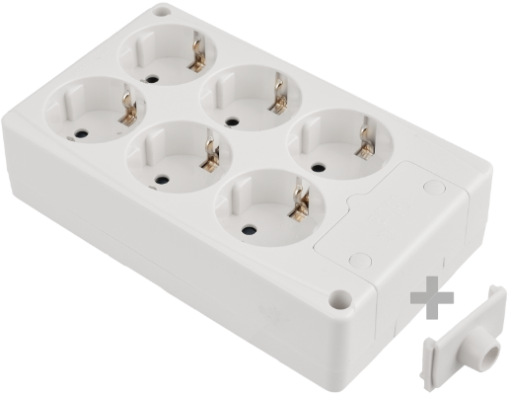 Tomada múltipla com 6 tomadas 2P + T, 16A 250V ~.