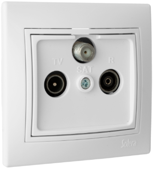 Tomada final para satélite, TV e rádio. Entrada única (necessária para instalar com misturador). Monobloc. Para encastrar.