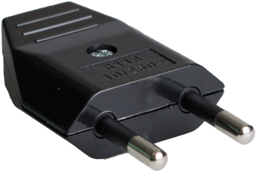 Plug 2P, 10A 250V~. Black colour.