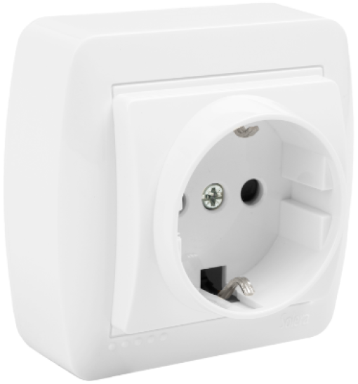 Base fixa 2P + E, 16A 250V ~. De superfície.