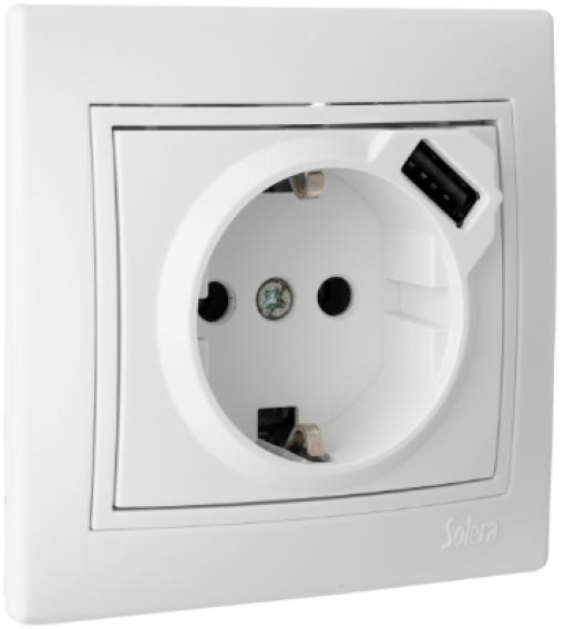 Base fixa 2P + TTL, 16A, 250V + USB  2,1A 5V.  Monobloc. Para encastrar.