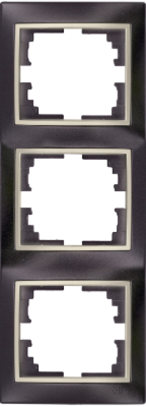 Quadro vertical para 3 elementos. Moldura preta e aro pérola.