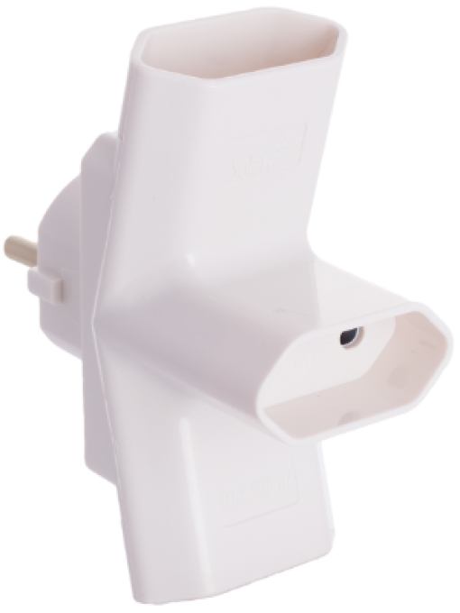 Adaptador triplo Solera 2P, 16A 250V ~. Cor branca.