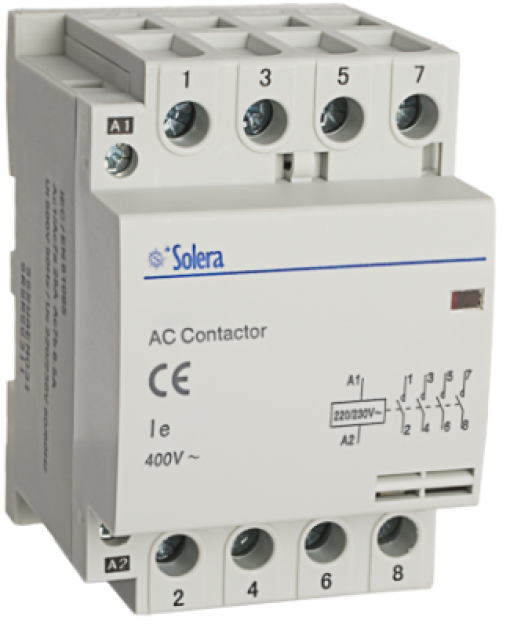 Modular contactor, 4P, 40 A, 3 modules.