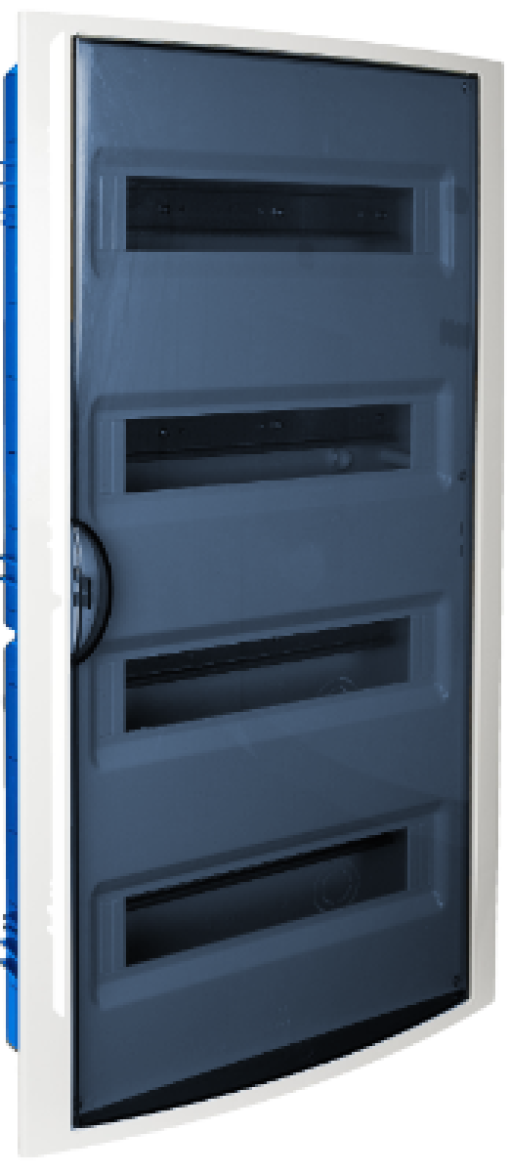 Flush distribution board in hollow partition of 56 modules.