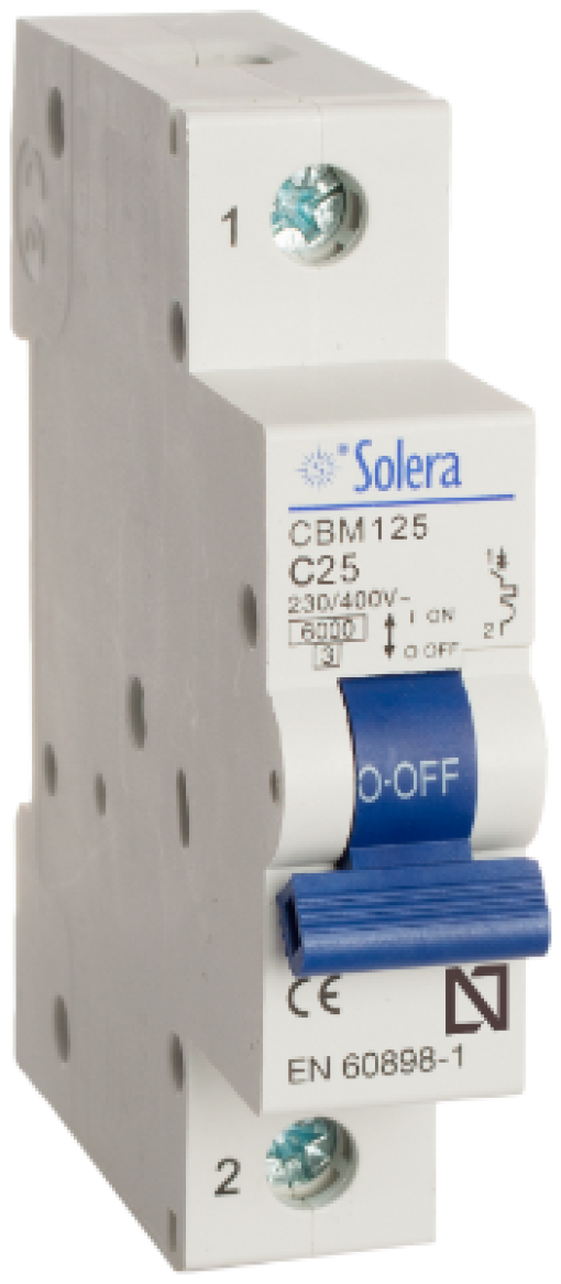 1P Circuit Breaker, 25A. Breaking capacity 6 kA. Curve C.