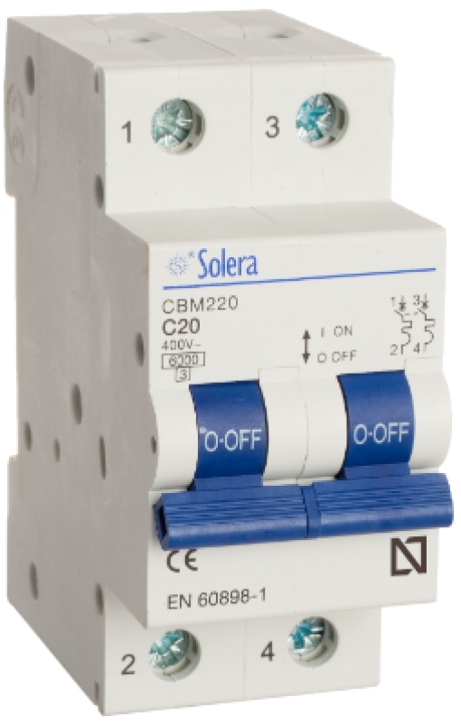 2P Circuit Breaker, 20A. Breaking capacity 6 kA. Curve C.