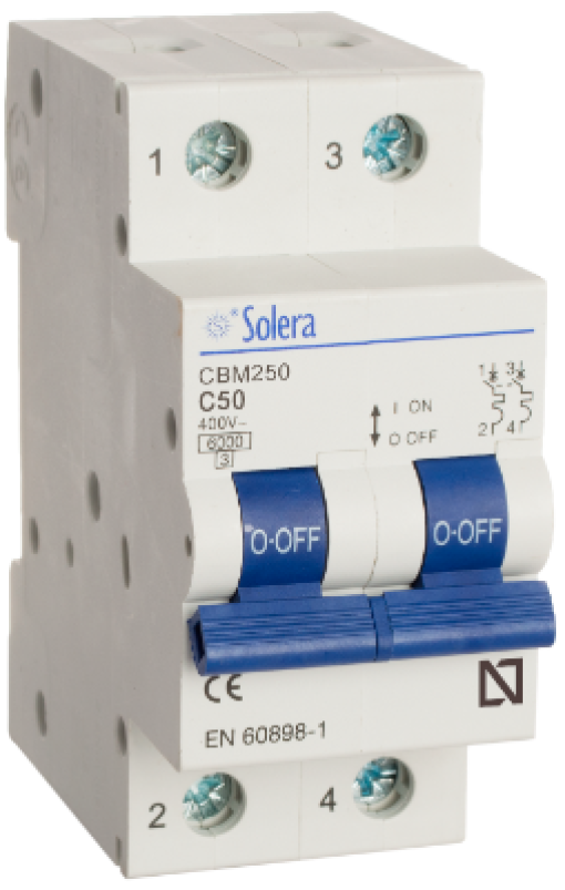 2P Circuit Breaker, 50A. Breaking capacity 6 kA. Curve C.