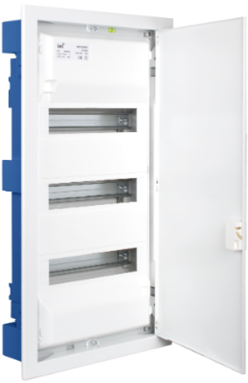 Flush distribution box in hollow partition of 42 modules. Fixing system using metal claws. Ref. G-MP28.