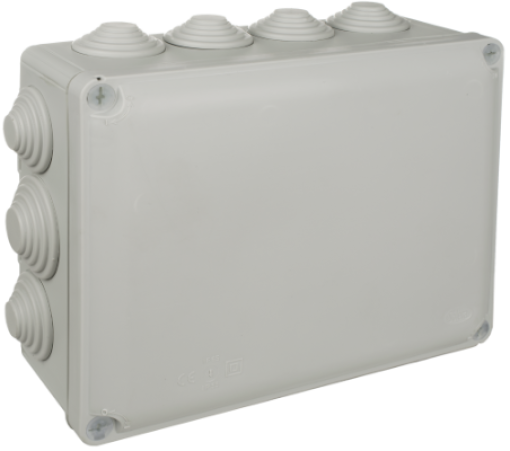 Caixa de conexão estanque Ybox 230 x 180 x 88 mm com cones. Cor cinzenta. Marca N (Aenor).
