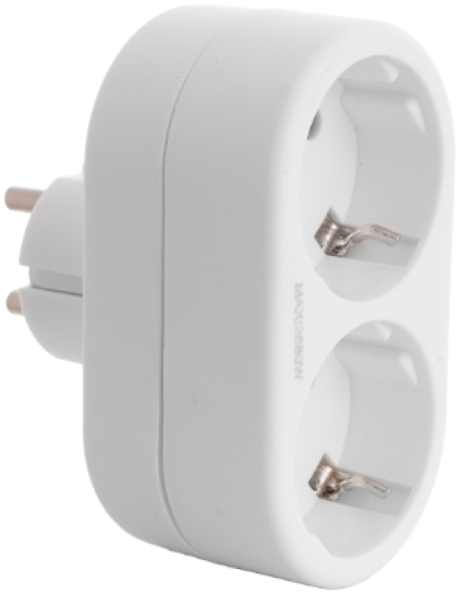 Adaptador duplo 2P + T, 16A 250V ~. Cor branca.