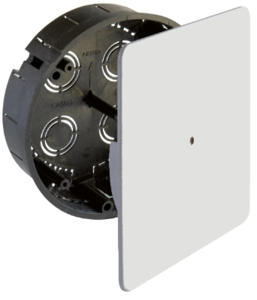 Caixa de ligação para encastrar. Ø 150 mm. Tampa quadrada de nivelamento, ajuste de perímetro, com parafuso central.