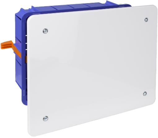 Flush connection box in hollow partition. 188 x 148 x 50 mm. Cover with screws. Fixing system with nylon ties.