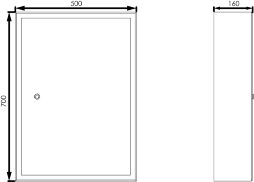 Secondary IT box. Flush. Dimensions 500 x 700 x 150 mm. Old reference 1570E-V.