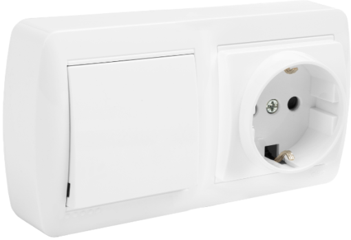 Base fixa 2P + E 16A 250V ~ + 10AX 250V ~ comutador escada. De superfície.